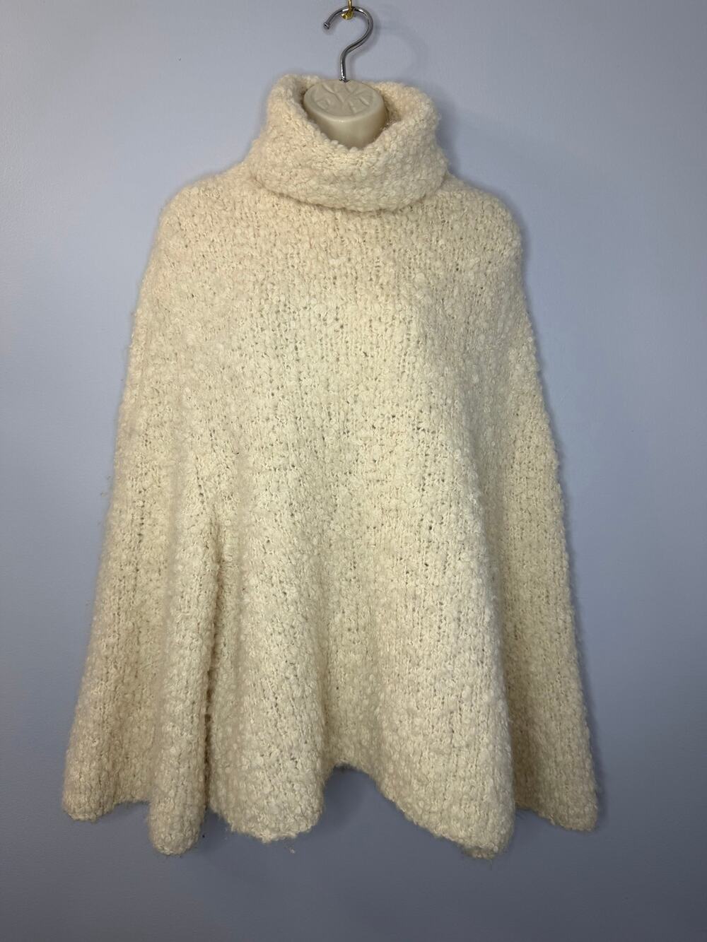 Theory Vintage Cowl Neck Sweater Alpaca Wool Boucle Relax Poncho Cream Women S